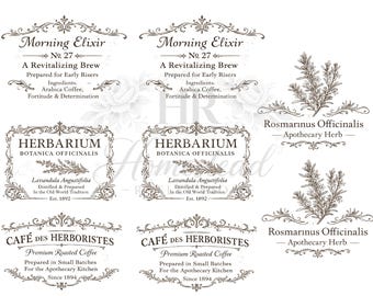 Vintage Apothecary Label Water Slide Decals | Herbarium Botanical Transfer | Furniture & Clay Pot Decal | | French Farmhouse Decor l French