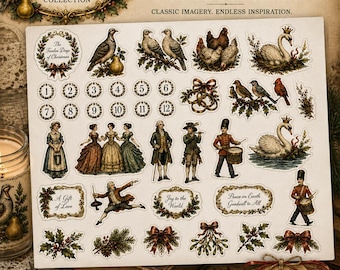 12 Days of Christmas Collection | Vintage Christmas Decoupage Paper, Stickers & Transfer Sheets | Old World Christmas Craft Supplies