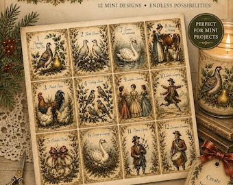 12 Days of Christmas Collection | Vintage Christmas Decoupage Paper, Stickers & Transfer Sheets | Old World Christmas Craft Supplies