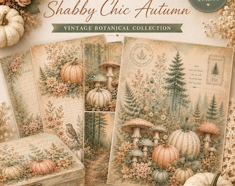 Shabby Chic Autumn Rice Paper Decoupage Bundle | Mulberry Rice Paper Sheets | Pumpkins, Mushrooms & Woodland Designs l Fall Decoupage Paper