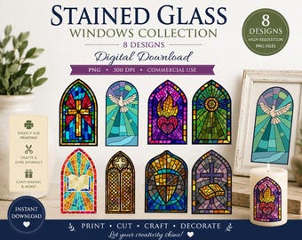 Digital Download / Religious Clipart/ Religious Stained Glass Art / Stained Glass Digital Paper / Christian Stained Glass /Stained Glass PNG