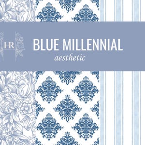Grand Millennial PNG, Pretty Grand Millennial, Grand Millennial Clip Art, Grand Millennial Prints Download, Blue Chinoiserie Print Set