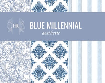 Grand Millennial PNG, Pretty Grand Millennial, Grand Millennial Clip Art, Grand Millennial Prints Download, Blue Chinoiserie Print Set