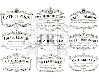 Old French Cafe Labels Water Slide Transfers /Vintage Paris Coffee and Patisserie Decals / Furniture & Glass Sheet Decals / French Aesthetic