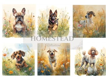A4 Rice Paper Decoupage/Puppy Rice Paper/Dog Decoupage/ Dog Rice Paper / Animal Decoupage / Dog Ephemera/ Dog Breeds Scrapbooking Paper