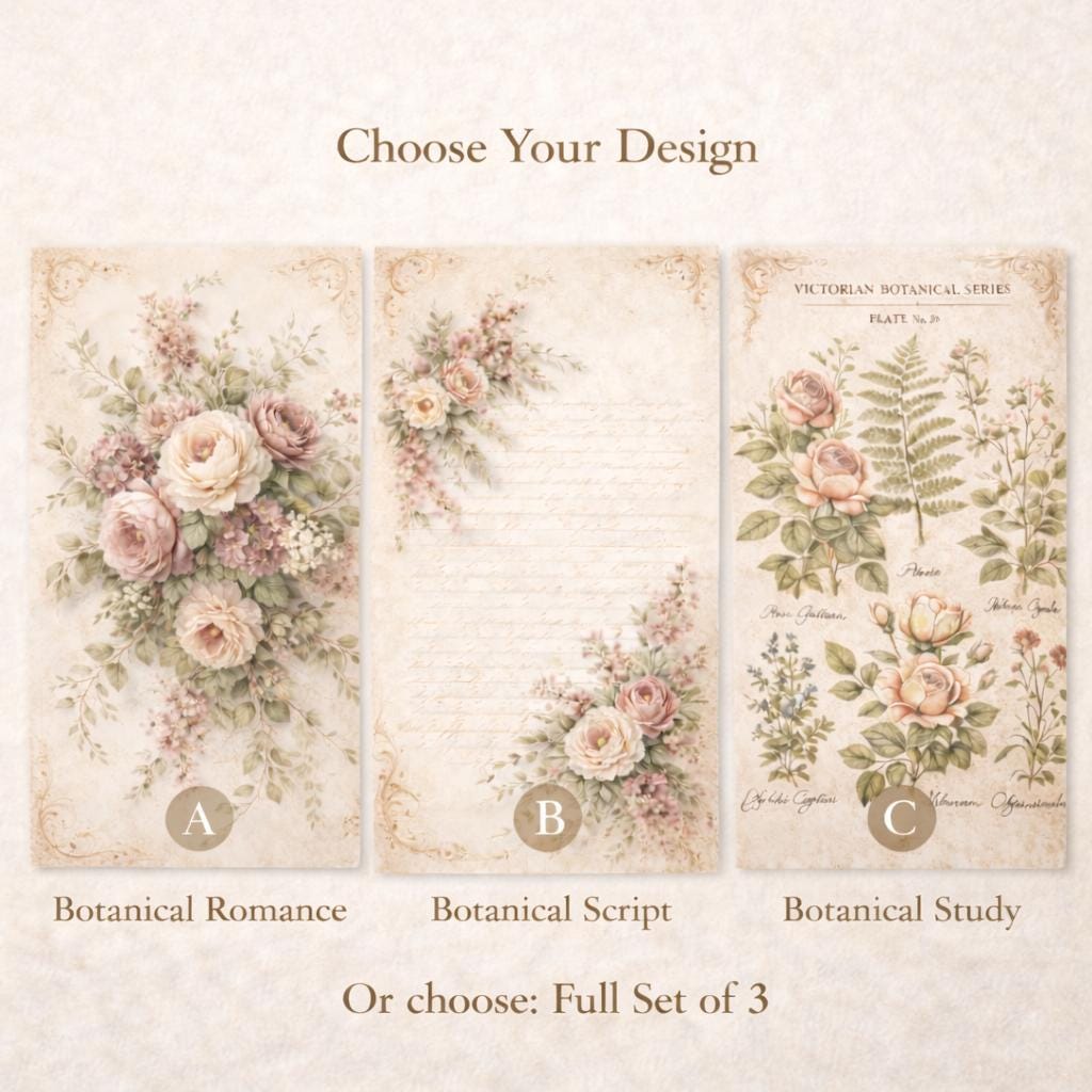 Botanical Rice Paper Set| Vintage Botanical Decoupage Paper | Floral ...