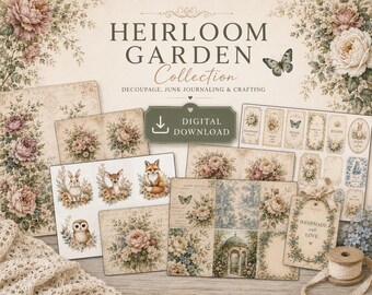 Heirloom Garden Digital Download | Vintage Floral Printable Paper Collection | Decoupage, Junk Journal & Crafting Pages | Instant Download