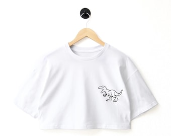 Dinosaur Graphic Crop Shirt: T-Rex Pocket Tee