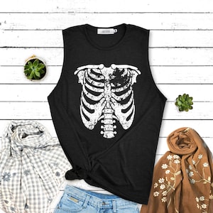 Skeleton shirt Halloween shirt Halloween party shirt Muscle tee tank top workout tank