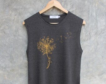Women's Dandelion Wish Tank Top - Sleeveless Casual Inspirational Graphic Shirt, Cotton Blend, Purple, XX-Large