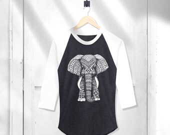 Zentangle-raglanshirt olifant: T-shirt met grafische 3/4 mouw