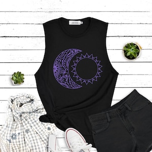Moon and sun shirt Universe Shirt Moon and Sun graphic shirt Muscle tee tank top workout tank
