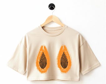 Papaya Print Crop Shirt: Cotton Oversized Tee