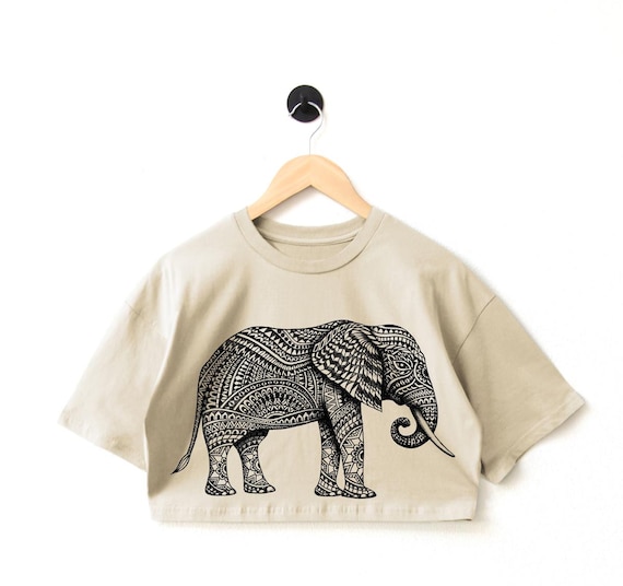Camiseta corta con estampado de elefante: mezcla de algodón, talla