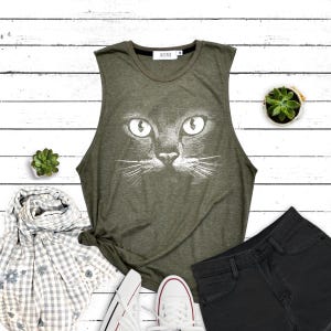 Cat lover shirt cat funny Shirt cat face graphic shirt Muscle tee tank top workout tank