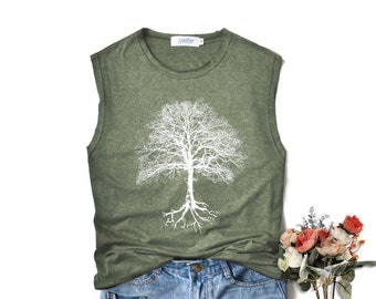 Big tree shirt The tree Shirt flowers graphic shirt Muscle tank workout regular tank tops