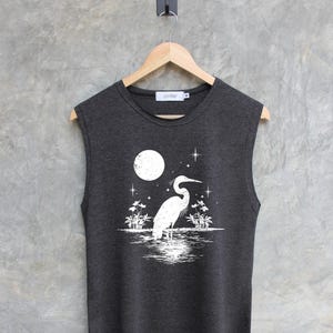 オオアオサギのかわいいシャツ、鳥のグラフィックシャツ、オオアオサギのグラフィックシャツ、マッスルタンクトップ、レギュラータンクトップ
