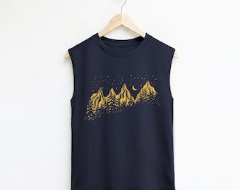 Mountains Graphic Muscle Tank Top: Hiking Sleeveless Shirt