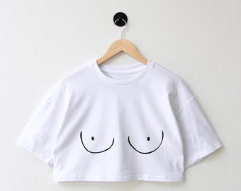 Boob Graphic Crop Top Shirt, Funny Woman's Cotton Tee
