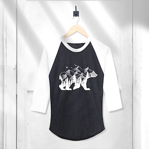 Bear Mountains Shirt mountains Shirt forest Shirt Baseball Raglan 3/4 Sleeve