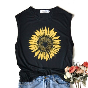 Sunflower shirt flowers Shirt flowers graphic shirt Muscle tank workout regular tank tops