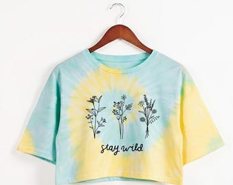 Katoenen katoenen katoenen katoenen tie-dye tie-dye crop top, oversized pasvorm