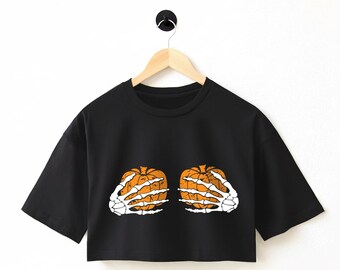 Pumpkin skeleton hand graphic Shirt - Women's Crop tee