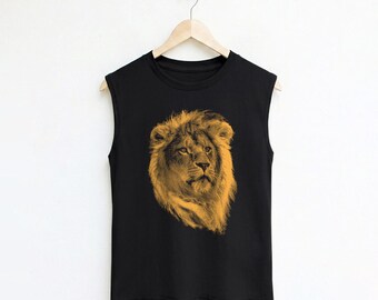 Lion Graphic Muscle Tank Top: Women's Workout Shirt