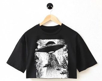 UFO Abduction Crop Shirt: Forest Graphic Tee