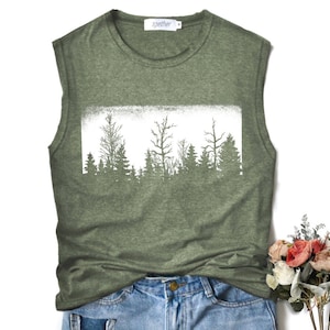 Forest shirt Mountains fog Shirt Mountains view shirt Muscle tank workout regular tank tops
