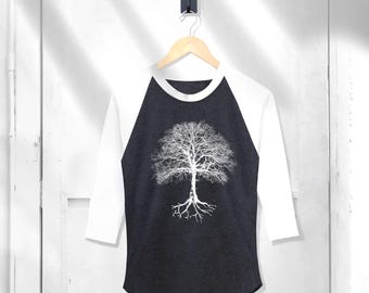 Tree Graphic Raglan Shirt: 3/4 Sleeve Baseball Tee