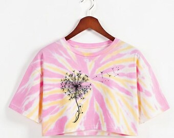 Dandelion katoenen tie-dye crop top workoutshirt, oversized pasvorm