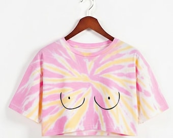 boob boob grappige tie-dye crop top katoenen trainingsshirt, oversized pasvorm