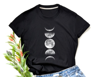 Moon Phases Graphic T-Shirt: Cotton Moon Night Tee