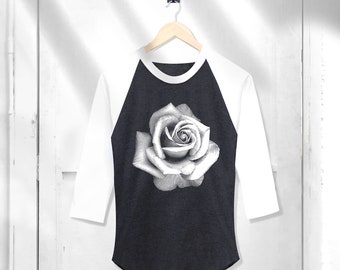 Raglanshirt met roze print: baseballshirt met 3/4-mouwen