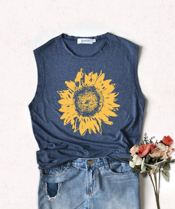 Sunflower graphic flowers funny graphic shirt Muscle tank | Etsy