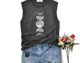 Moon shirt moon phases Shirt Moon graphic shirt Muscle tank workout regular tank tops