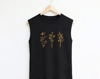 Wildflower Graphic Muscle Tank Top - Women's Workout Shirt
