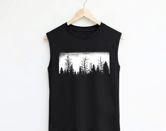Gespierde tanktop met bosprint - mouwloos trainingshirt voor dames
