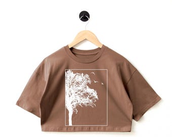 Crop shirt met grafische print: katoenen workouttop, oversized pasvorm
