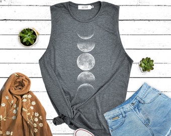 Moon shirt moon phases Shirt Moon graphic shirt Muscle tee tank top workout tank