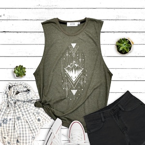 Mountains shirt camping shirt geometric funny shirt Muscle tee tank top workout tank