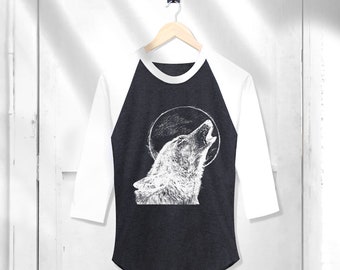 Honkbalshirt Wolf Full Moon, raglan 3/4 mouw