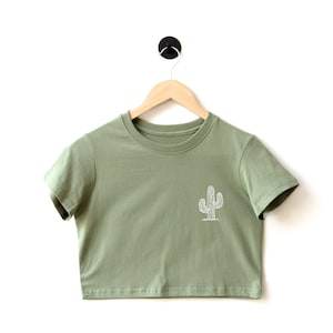 Cactus Graphic Crop Shirt: Minimalist Cotton Tee