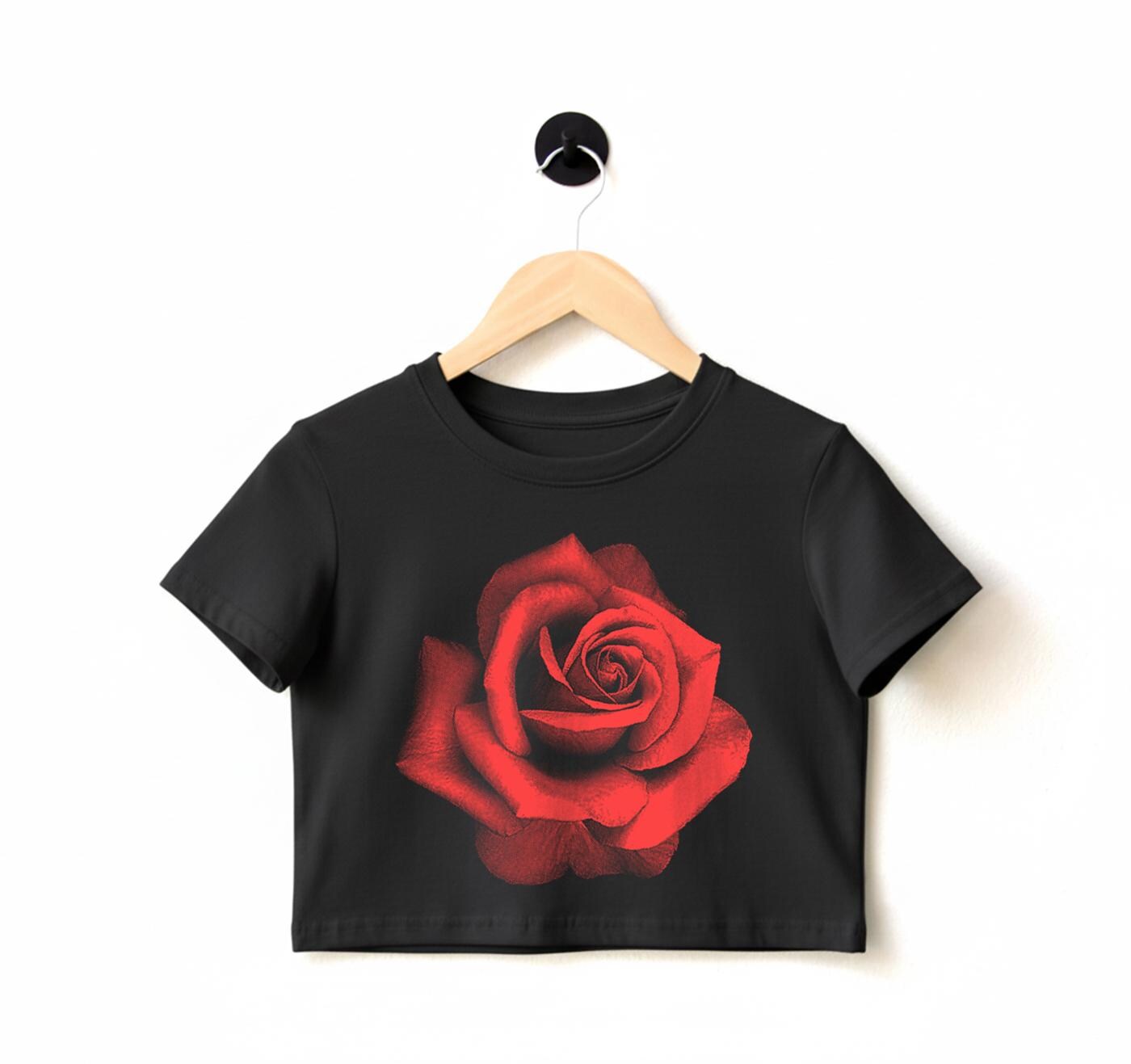 Rose Graphic Crop Top: Cotton Floral Shirt - Etsy
