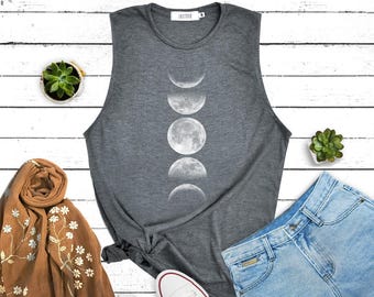 Moon Phases Tank Top - Women's Sleeveless Workout Tee