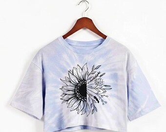 Zonnebloem tie-dye crop top katoenen trainingsshirt, oversized pasvorm