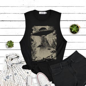 UFO shirt ufo abduction Shirt alien graphic shirt Muscle tee tank top workout tank