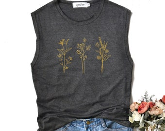 Wildflower shirt garden Shirt flowers graphic shirt Muscle tank workout regular tank tops