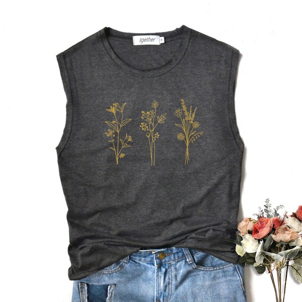 Wildflower shirt garden Shirt flowers graphic shirt Muscle tank workout regular tank tops